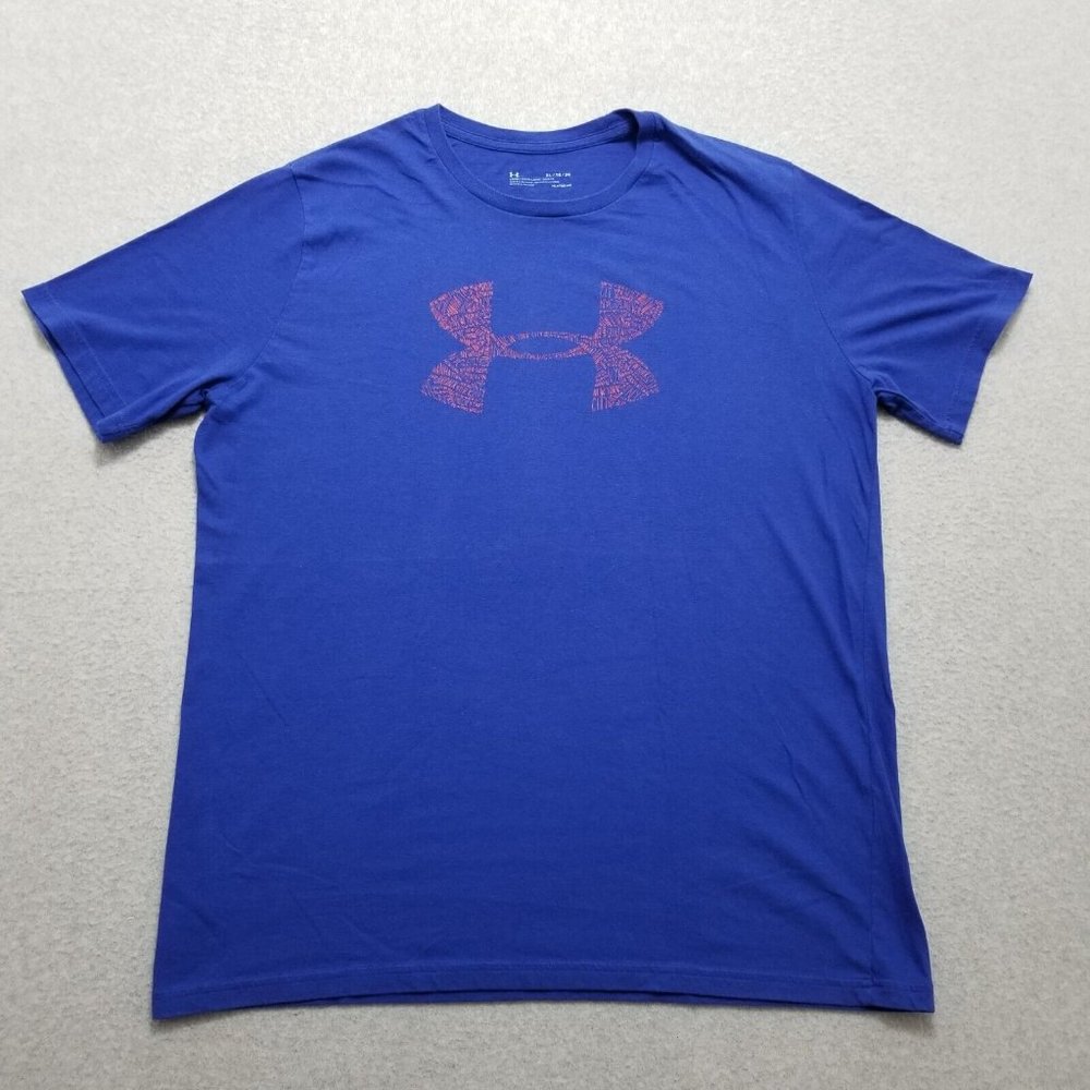 Under Armour Shirt Mens XL Blue Short Sleeve Round Neck Logo Heatgear